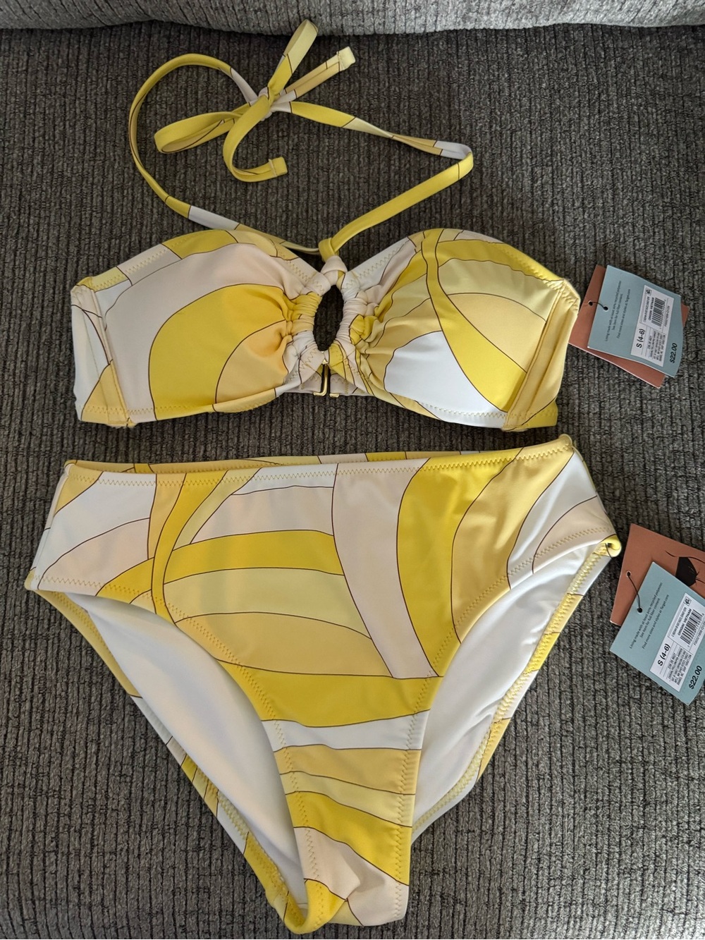 Yellow Abstract Print Bandeau Bikini Set